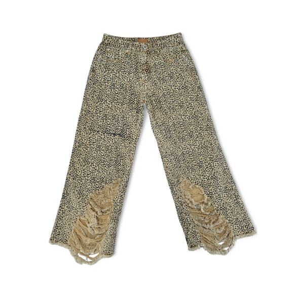 POL Leopard Flare Jeans Distressed Y2K Aesthetic Size SMP274 - Picture 1 of 5